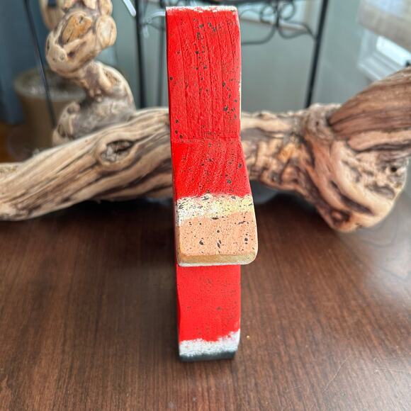 Hand Painted Tole Santa on Freeform Wood Star Christmas decor - Picture 2 of 8